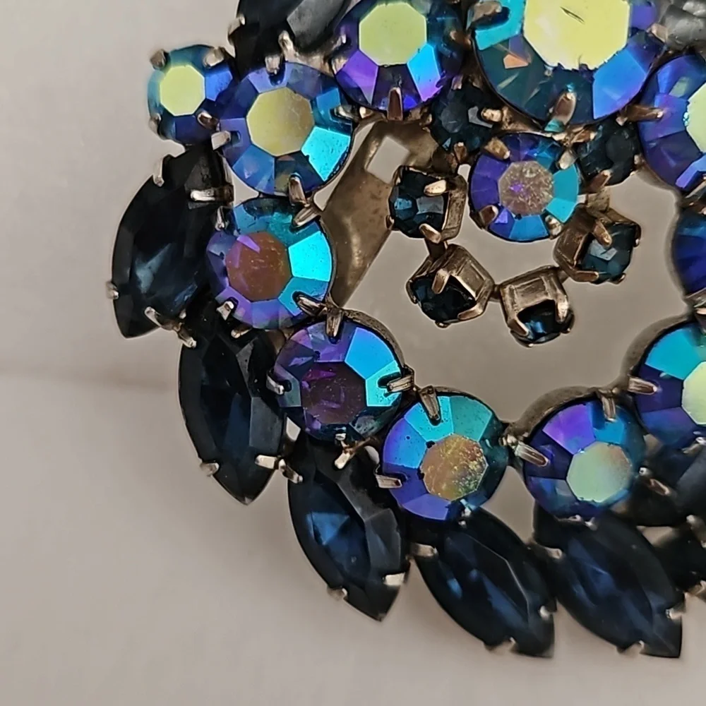 Vintage Large Aurora Borealis Navy Brooch